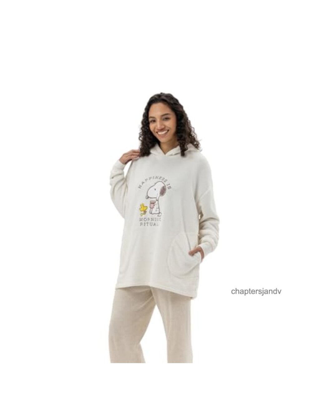 Oversized Embroidered Fleece Sweatshirt Snoopy Woodstock Pullover